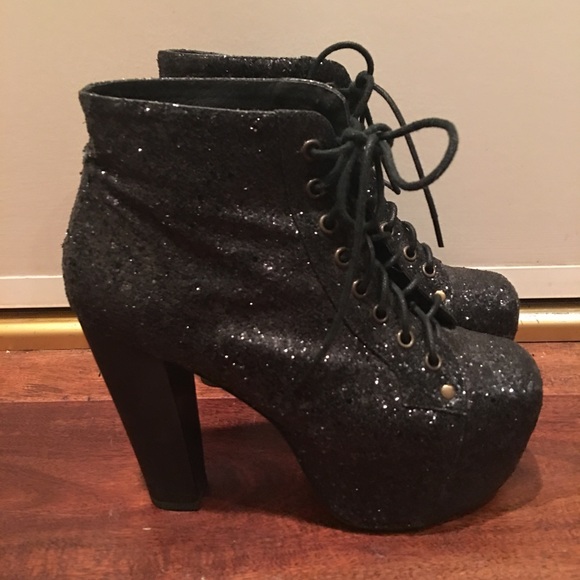 Jeffrey Campbell Lita Black Glitter Boots - Picture 2 of 8